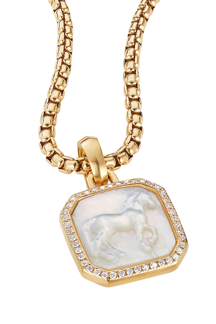 Petrvs Horse Amulet, 18k Yellow Gold, Mother of Pearl & Diamonds
